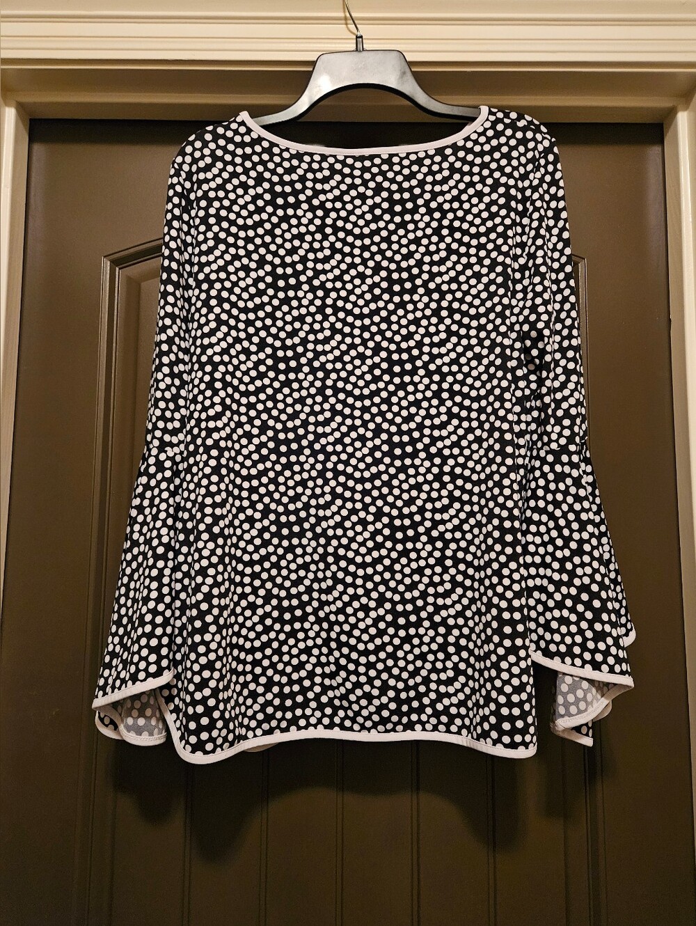 Versona Polka Dot Long Sleeve Blouse, Bell Flared Sleeves, Black/White - Size L - Picture 2 of 9